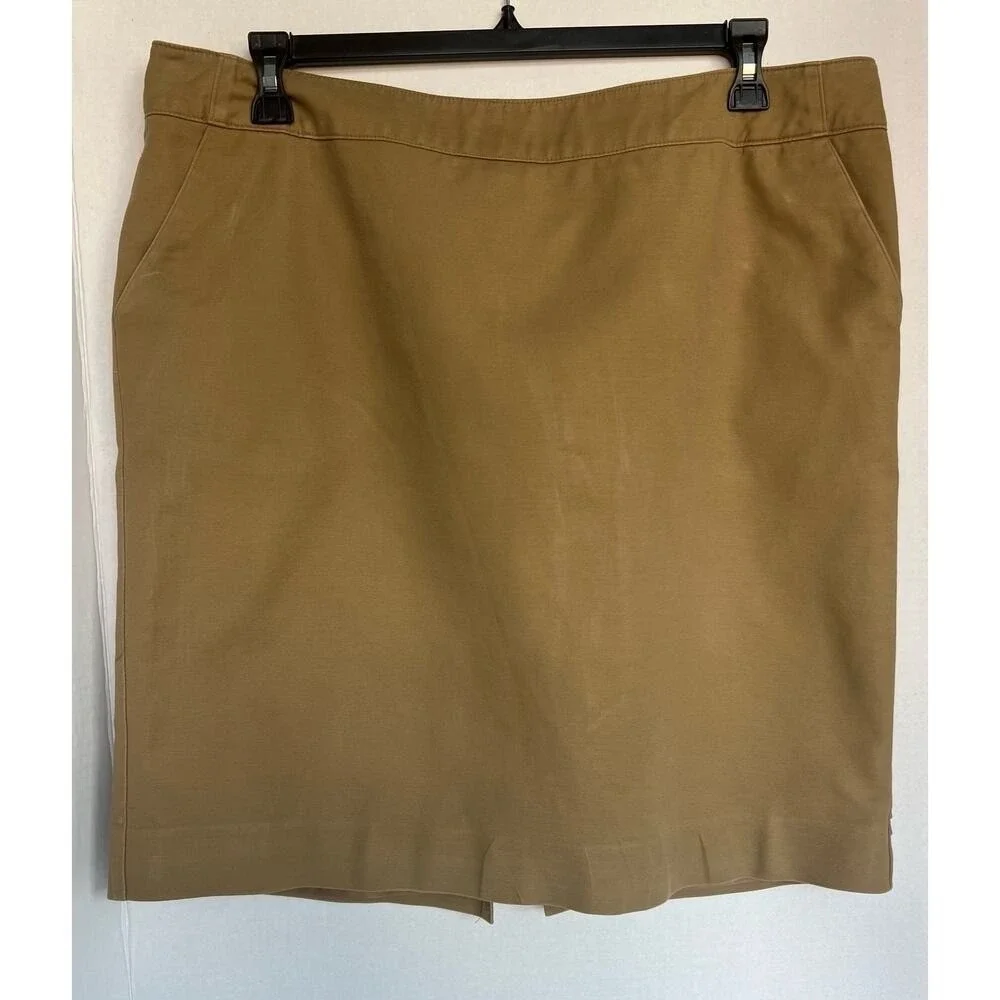 Merona Stretch Straight Tan MIDI Pencil‎ Back Zip Pockets Lined Skirt Size 18